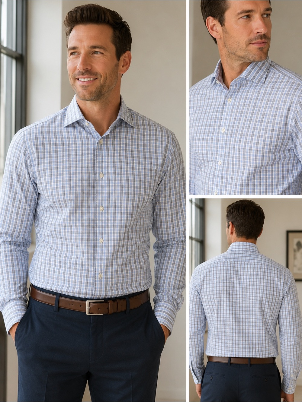 BOSS Hugo Boss Performance Slim Fit Plaid Dress Shirt M 15.5